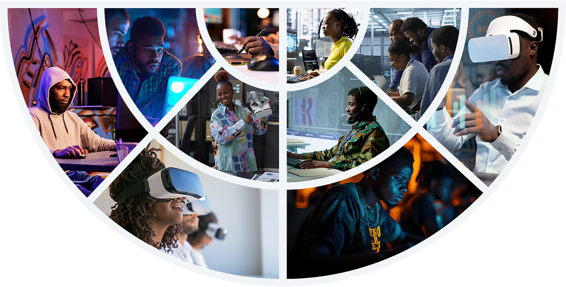 Hackathon participants and tech innovation collage
